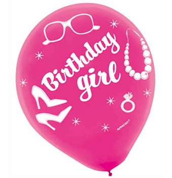 Assorted Birthday Girl Design Balloons