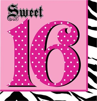 Sweet 16 Zebra Print Napkins