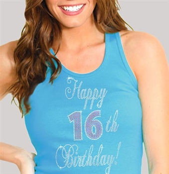 Pink Gem Happy 16th Birthday Rhinestone Tank Top | Sweet 16 Shirts