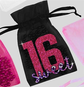 Glitter Block Pink & Purple Sweet 16 Organza Favor Bag