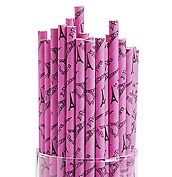 Perfectly Paris Hot Pink Paper Straws