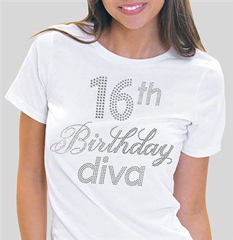 16th Birthday Diva Rhinestone Tee | Sweet 16 Shirts