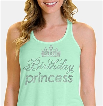 Birthday Princess with Crown Flowy Racerback Tank Top | Sweet 16 Shirts