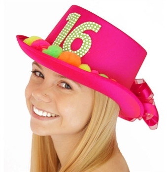 Hot Pink Sweet 16 Pom Hat