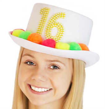 White Sweet 16 Pom Hat