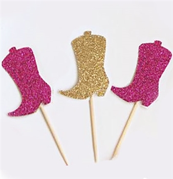 Set of 3 Western Boot Sparkle Cupcake Toppers