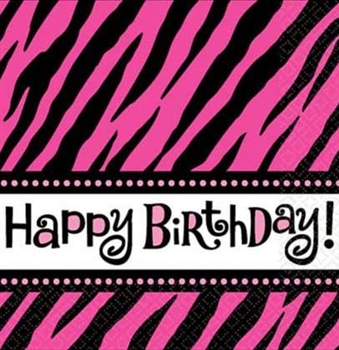 Pink Zebra Happy Birthday Napkins