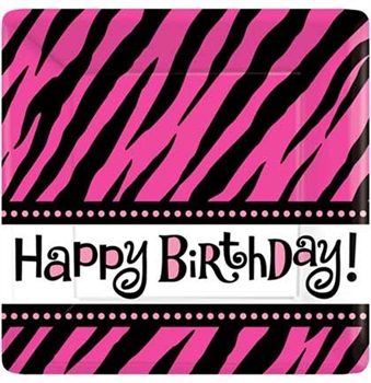 Pink Zebra Happy Birthday Plates