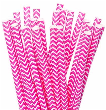 Hot Pink Chevron Paper Straws