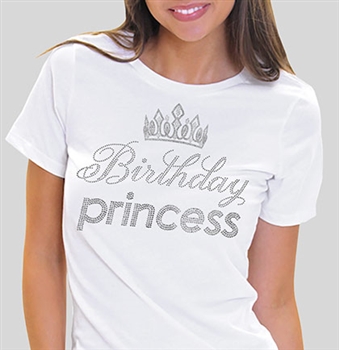Birthday Princess with Crown Rhinestone Tee | Sweet 16 Shirts