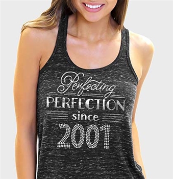 Perfecting Perfection Since 2001 Flowy Racerback Tank Top | Sweet 16 Shirts