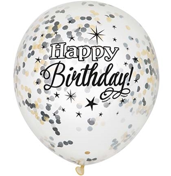Happy Birthday Black & Gold Confetti Party Balloons
