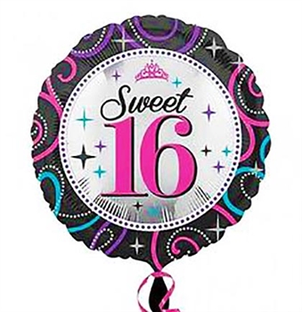 Sweet 16 Celebrations Round Mylar Balloon