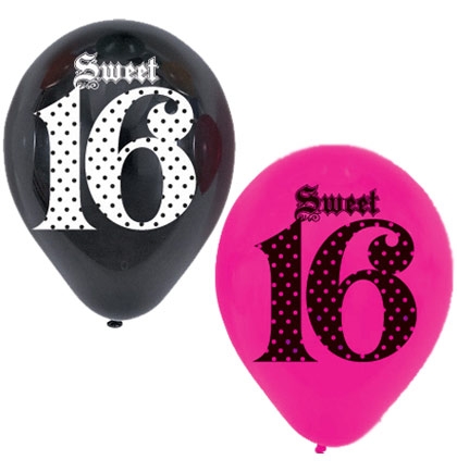 Age 16 Unique Party 83382 83382-12 Latex Glitz Black & Silver 16th Birthday Balloons Black Pack of 6