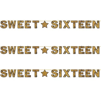 Gold Glitter Sweet Sixteen Banner