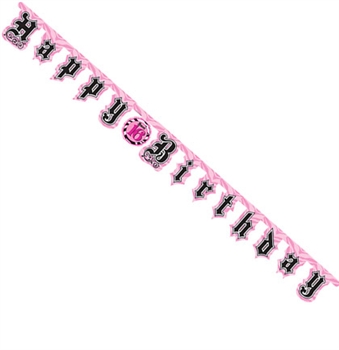 Pink and Black Birthday Banner: 7 Feet