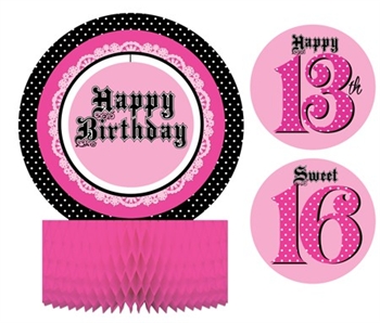 Pink Polka Dot Happy Birthday Centerpiece