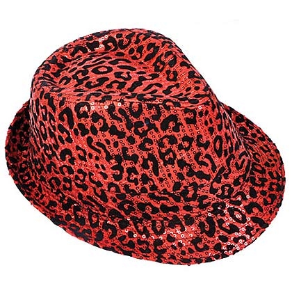 Red Animal Print Sequin Fedora Hat | Sweet 16 Party Supplies