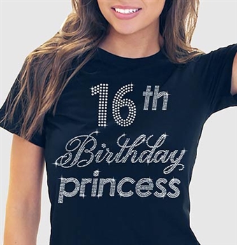 16th Birthday Princess Rhinestone Tee | Sweet 16 Shirts