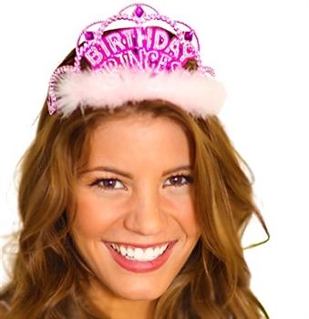 Birthday Princess Pink Marabou Trim Tiara
