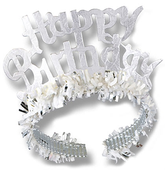 Fringed Silver Happy Birthday Tiara