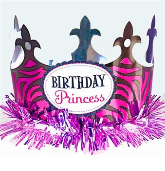 Birthday Princess Zebra Crown-Pink Fringe