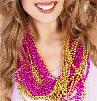 24pc Hot Pink & Gold Metallic Beads