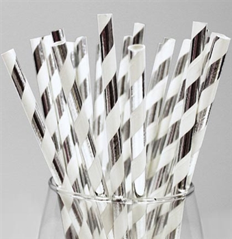 Silver Striped Paper Straws