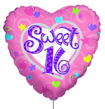 Pink & Purple Sweet 16 Heart Shaped Mylar Balloon