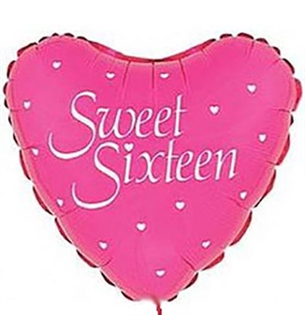 Pink & White Sweet Sixteen Heart Shaped Mylar Balloon