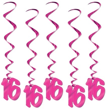 Set of 5 Hanging Pink 16 Whirls