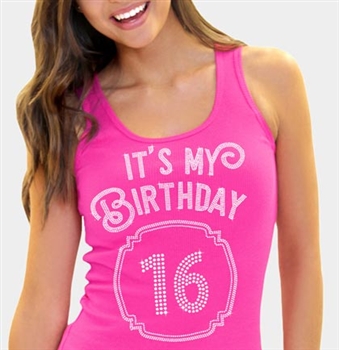 It's My Birthday '16' Frame Rhinestone Tank Top | Sweet 16 Shirts