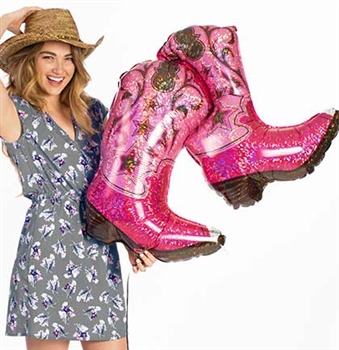 Giant 36" Pink Cowgirl Boots Mylar Balloon